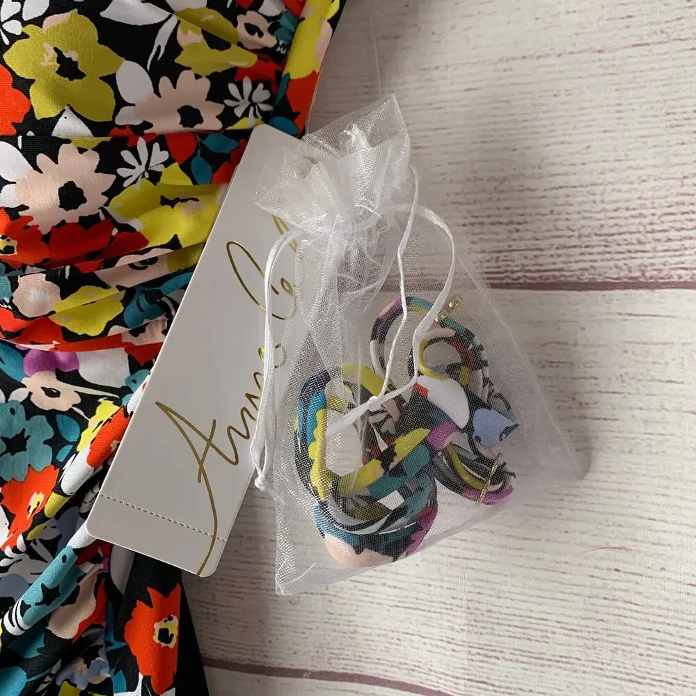 Anne Cole Black Colorful Floral Swimsuit Attachable Halter Strap Size 10